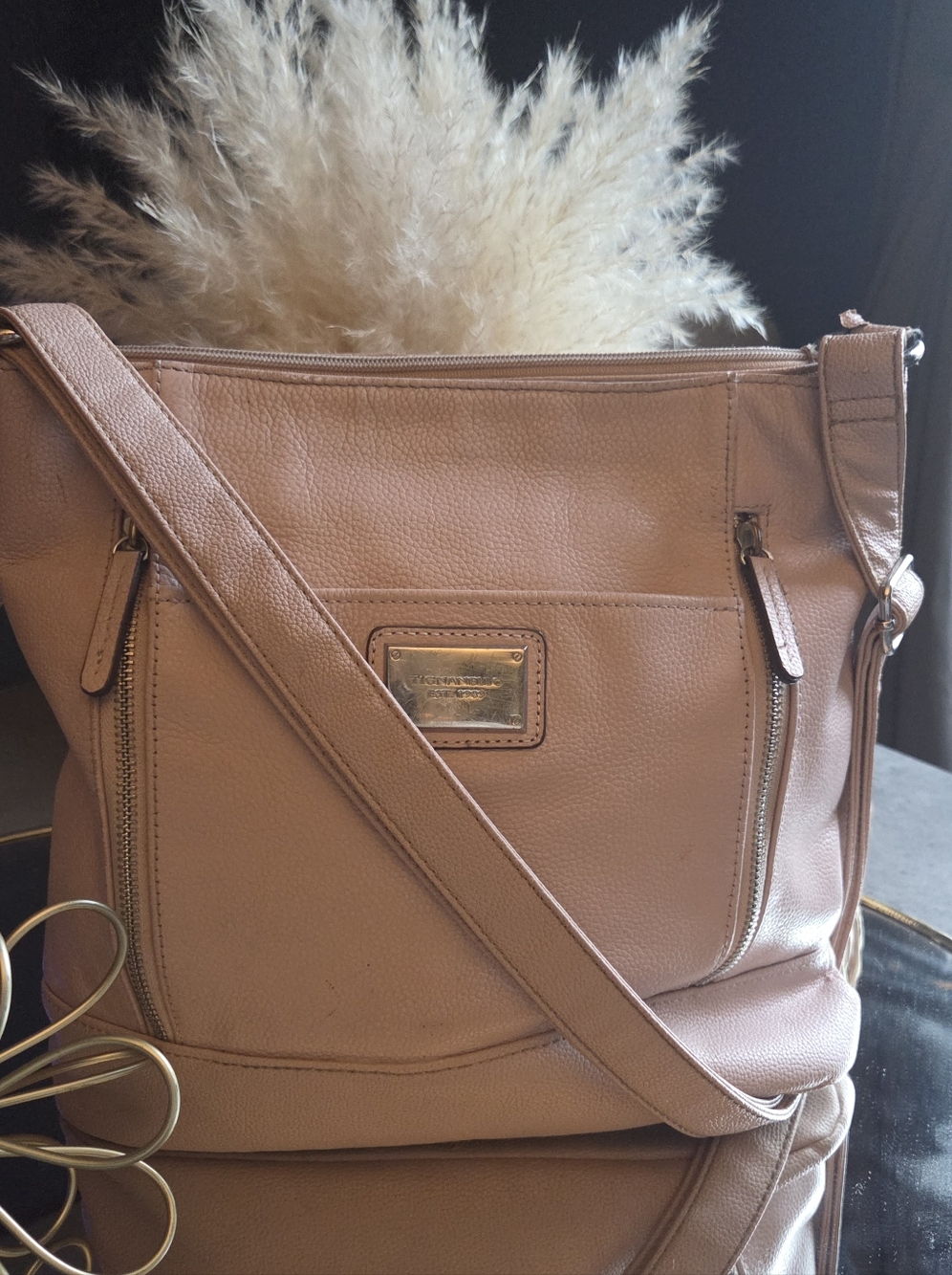 Tignanello Nude Blush Leather Multi-Zip Luxe Everyday Chic